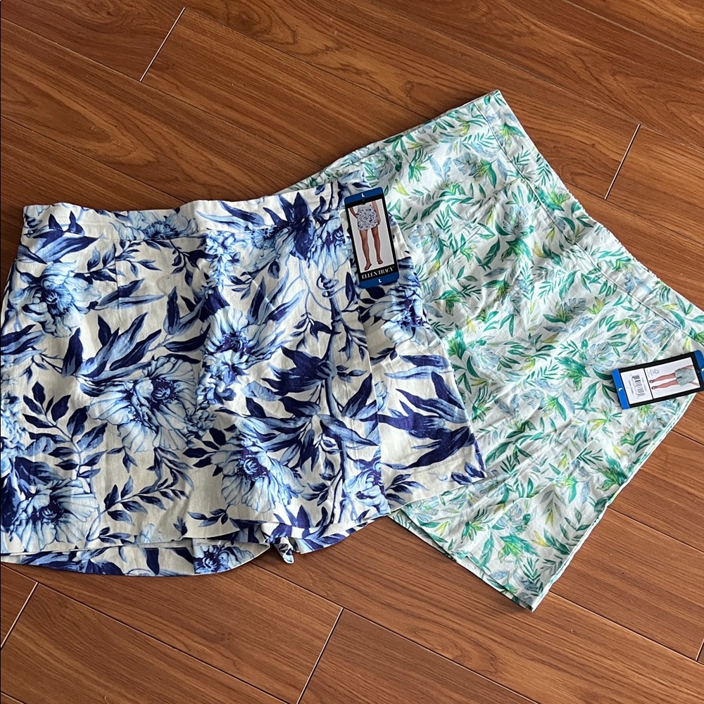 BNWT Ellen Tracy Skorts 2pc in Blue and Green combo